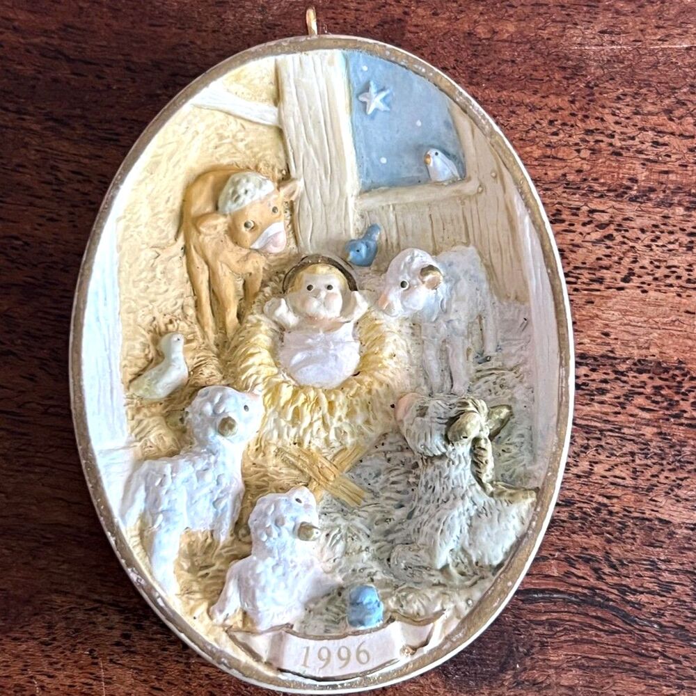 Hallmark Christmas Ornament Nativity Scene "Welcome Him" S. Tague 1996 Vintage